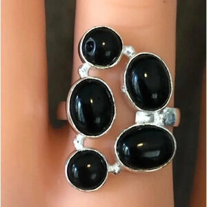 Size 9.75 Black Onyx 925 Sterling Silver Plated Handmade Ring